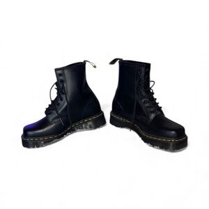 Dr Martens  Classic Black Combat Boots with Yellow Stitching square toe NWOT